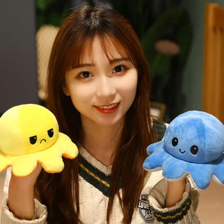 
Cute Double Sided Stuffed Animal Flip Plush Angry Octopus Soft Doll Reversible Octopus Plush Toy 