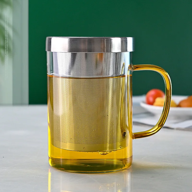Luxury 400ml Borosilicate Glass Tea Cup Infuser Filter Stainless Steel Lid Heat Resistant Use Hand Coffee 500ml 350ml Options