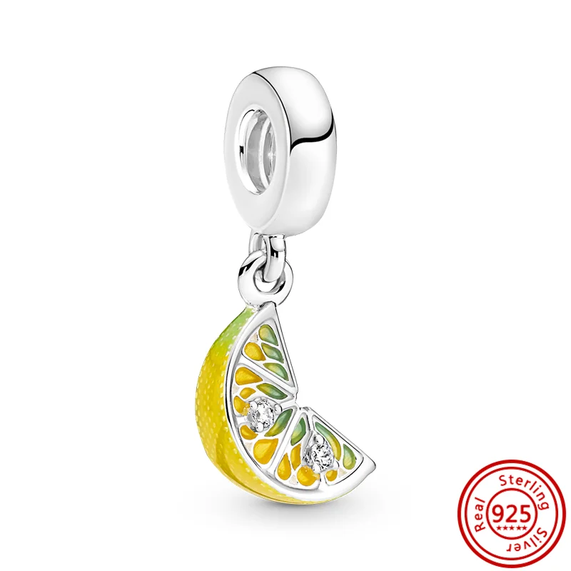 New S925 Sterling Silver charm Beads Strawberry Lemon Octopus Milk Tea Pendant Pan charm DIY Bracelet For women Jewelry gifts