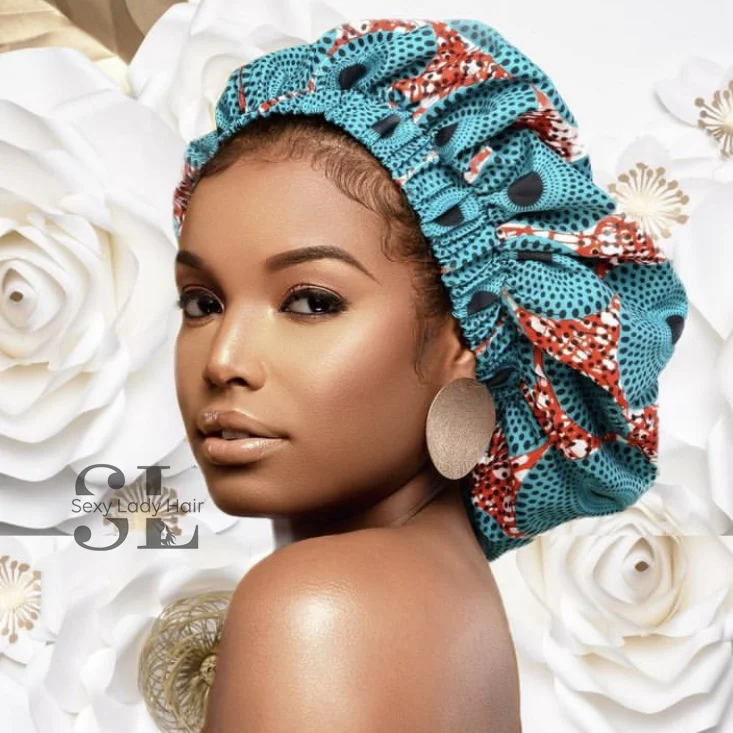 New designer African printed sleeping cap wide edge satin lining shower head cap double layer hair bonnets