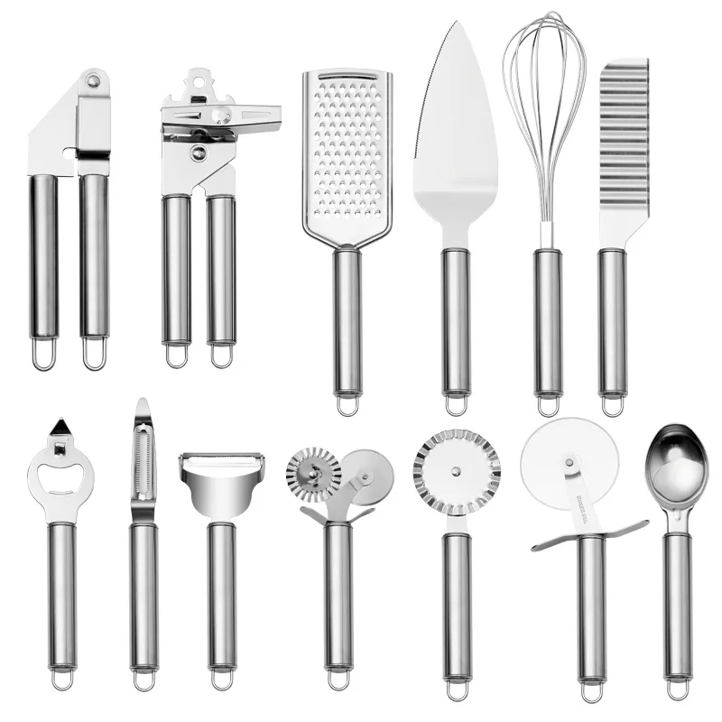 Manjia Kitchen Tools Set Stainless Steel Household Peeler Bottle Opener Commercial Pizza Knife Grater 13pcs