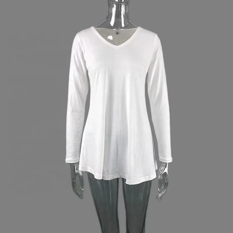 2021Hot Sale Swing Ladies V Neck Long Sleeve Loose Fit Casual Long Tunic Tops Spring Fall Knitted Blouses For women Wholesale f