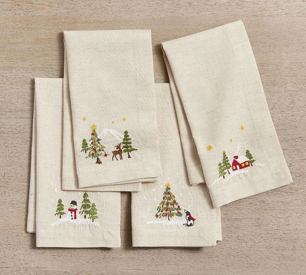 Embroidery Cotton Linen Christmas Napkins Custom Design Wholesale Mouth Cloth Table Napkins