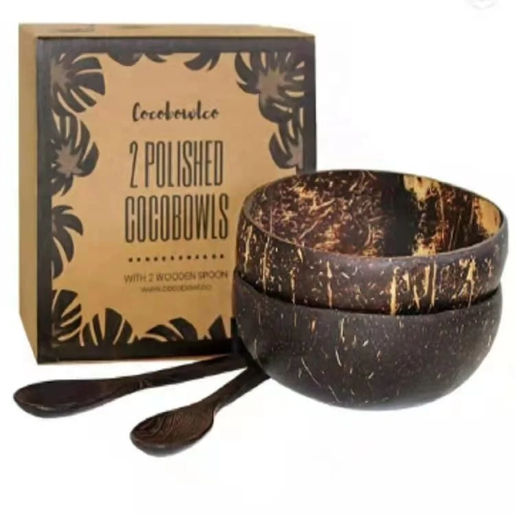 Eco Logiq 100% натуральная Органическая полированная Кокосовая чаша грубые наружные кокосовые чаши Кокосовая чаша и ложка набор
