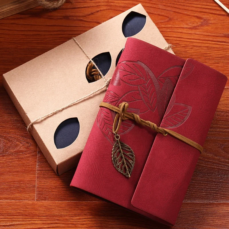 Custom Professional Softcover Leather Leaves Journal Wrap A5 A6 Refillable Vintage Pocket Notebook Loose Spiral Binding Notepad