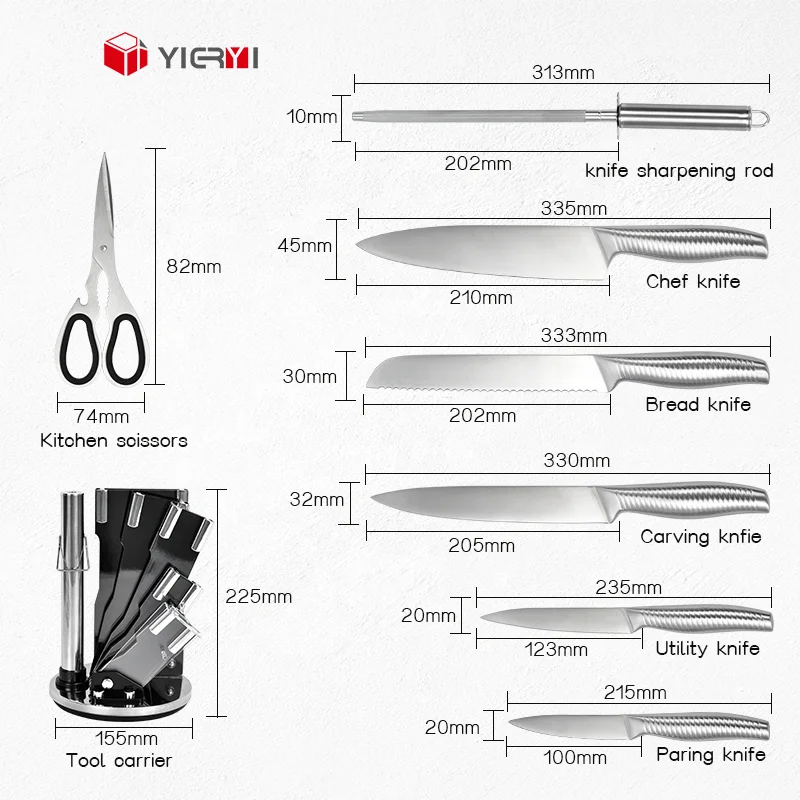 YIERYI 9 PCS High Quality Stainless Steel Knife with Hollow Handle Kitchen Knives Set