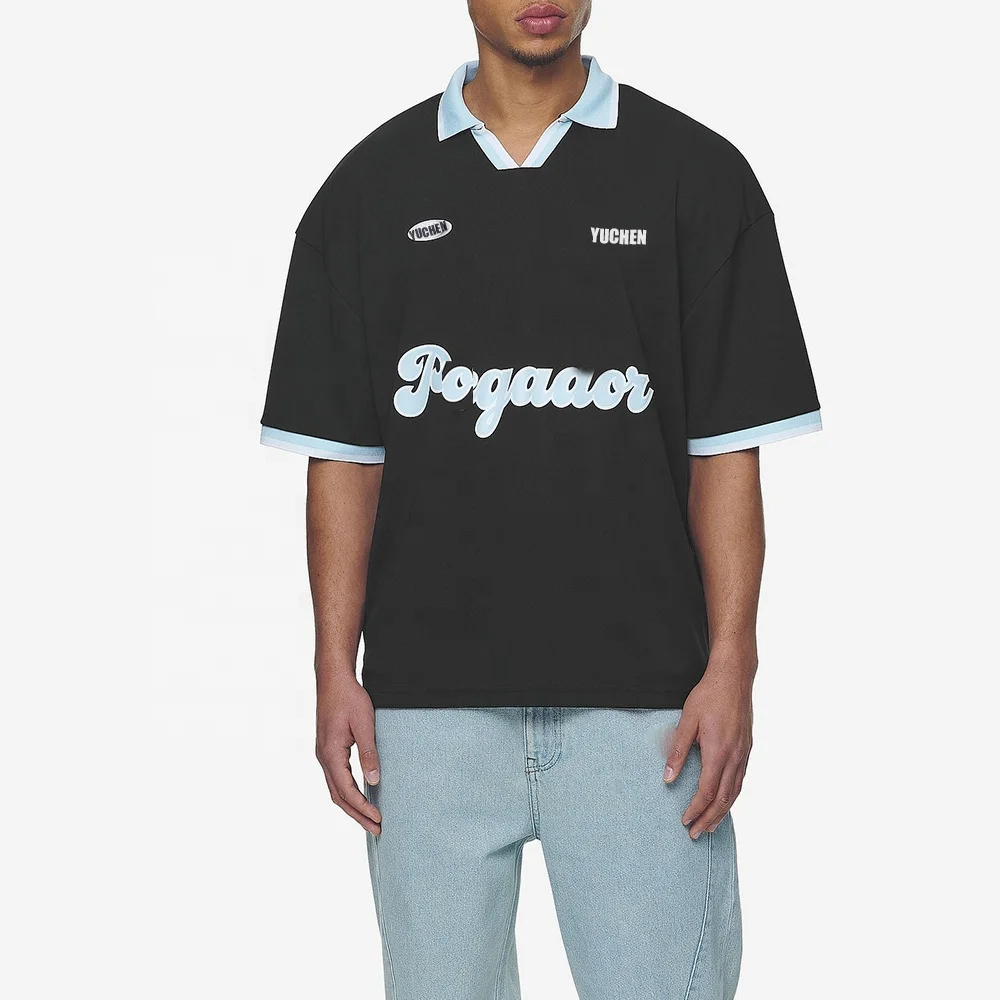 Custom Reverse Collar Short Sleeve Polo Shirt Double Sleeves Graphic Print Contrast Trims Embroidery Patch Boxy Shirt Men