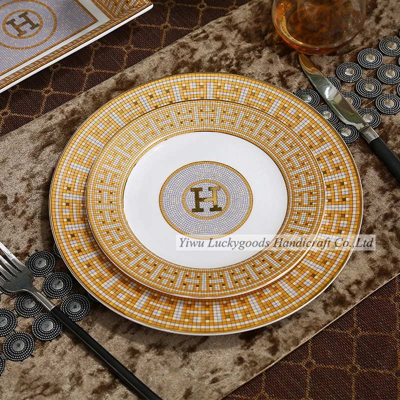 LK20191109-69 11inch customized printing pattern porcelain plates banquet table ceramic round plates