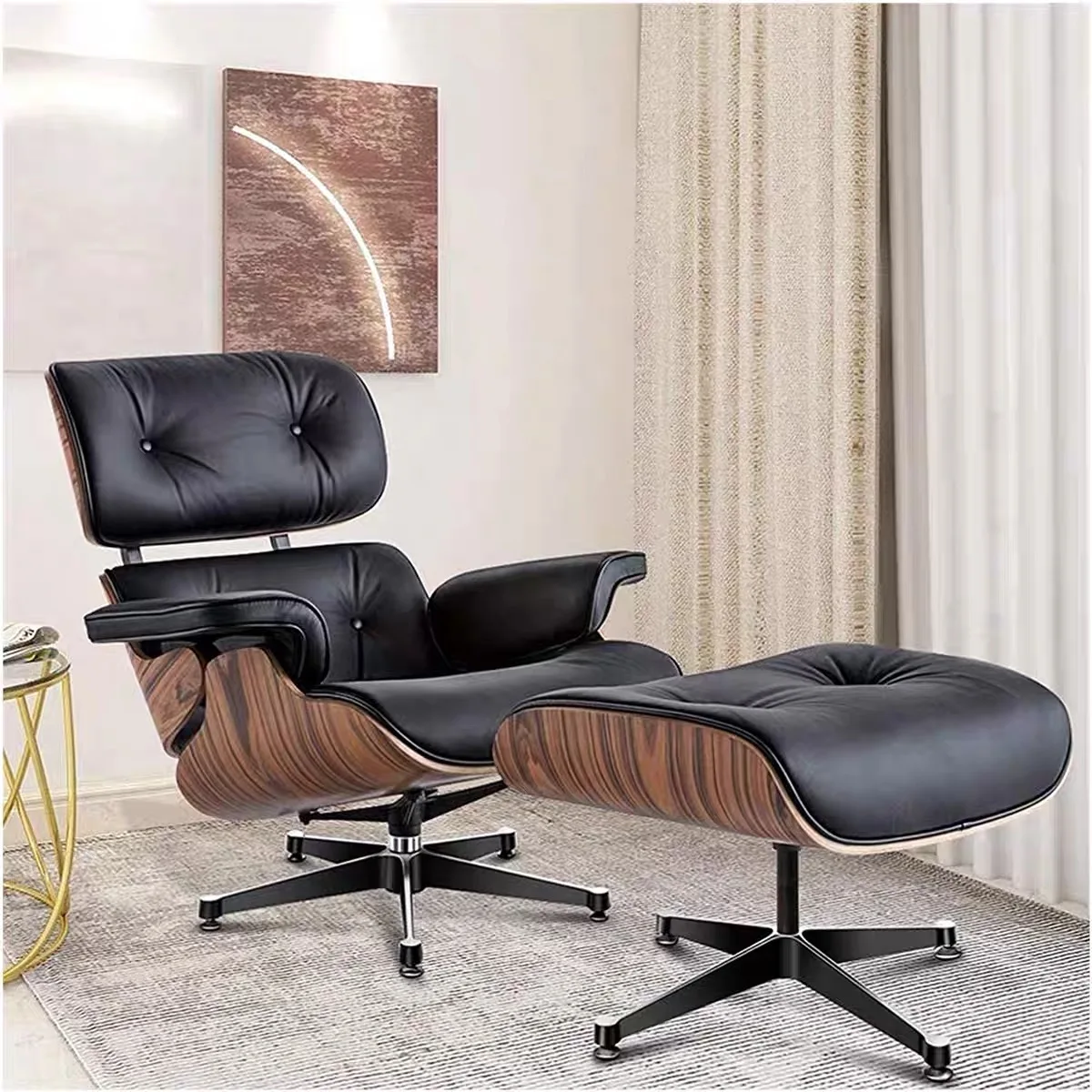 Модный расслабляющий регулируемый стул из итальянской кожи PU черного цвета без колесиков для менеджера с подставкой для ног