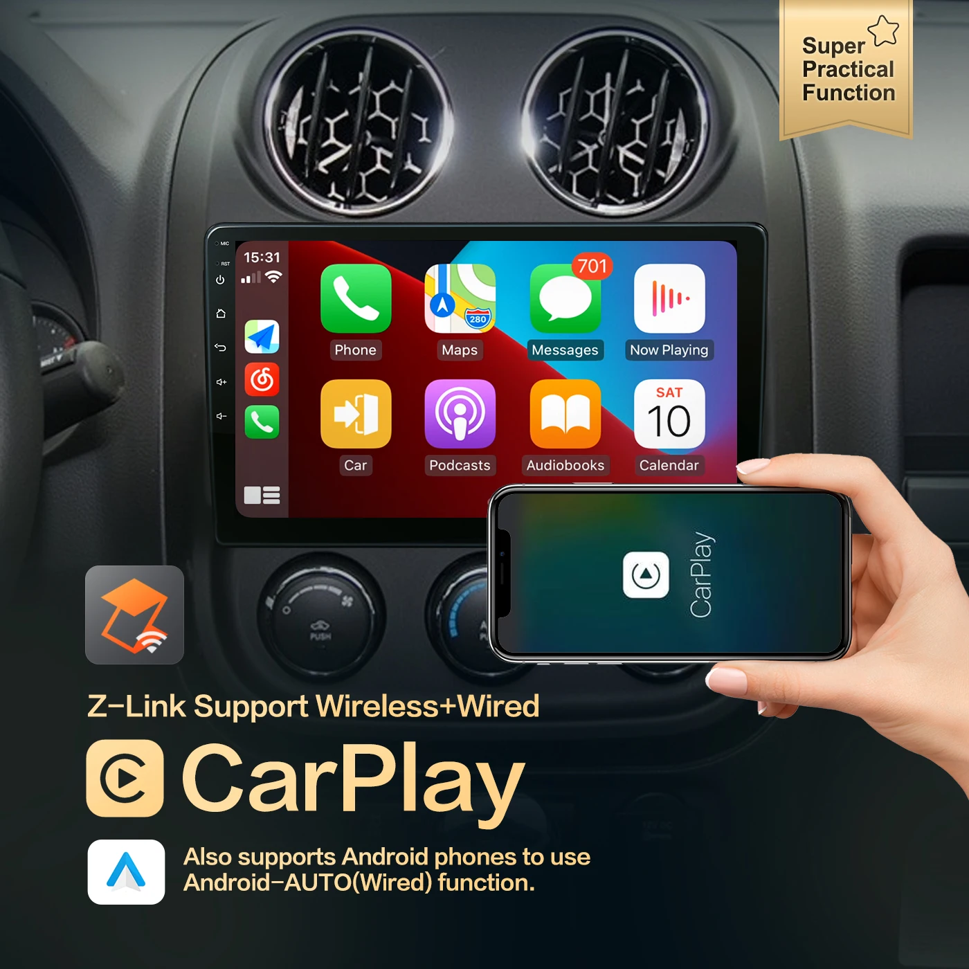 Car Radio Android 10.0 QLED Screen For Jeep Compass Patriot 2010-2016 Auto Stereo Multimedia Player Navigation Carplay No 2 din