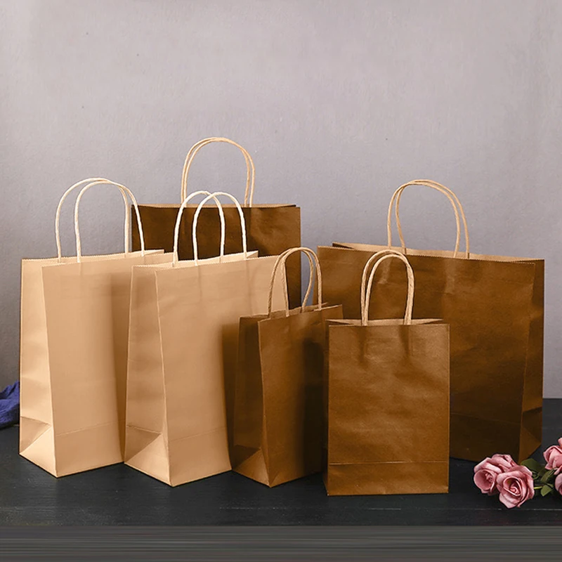 Cheap takeaway kraft paper bags food packaging craft paper bags custom printing takeout brown paper tote bag