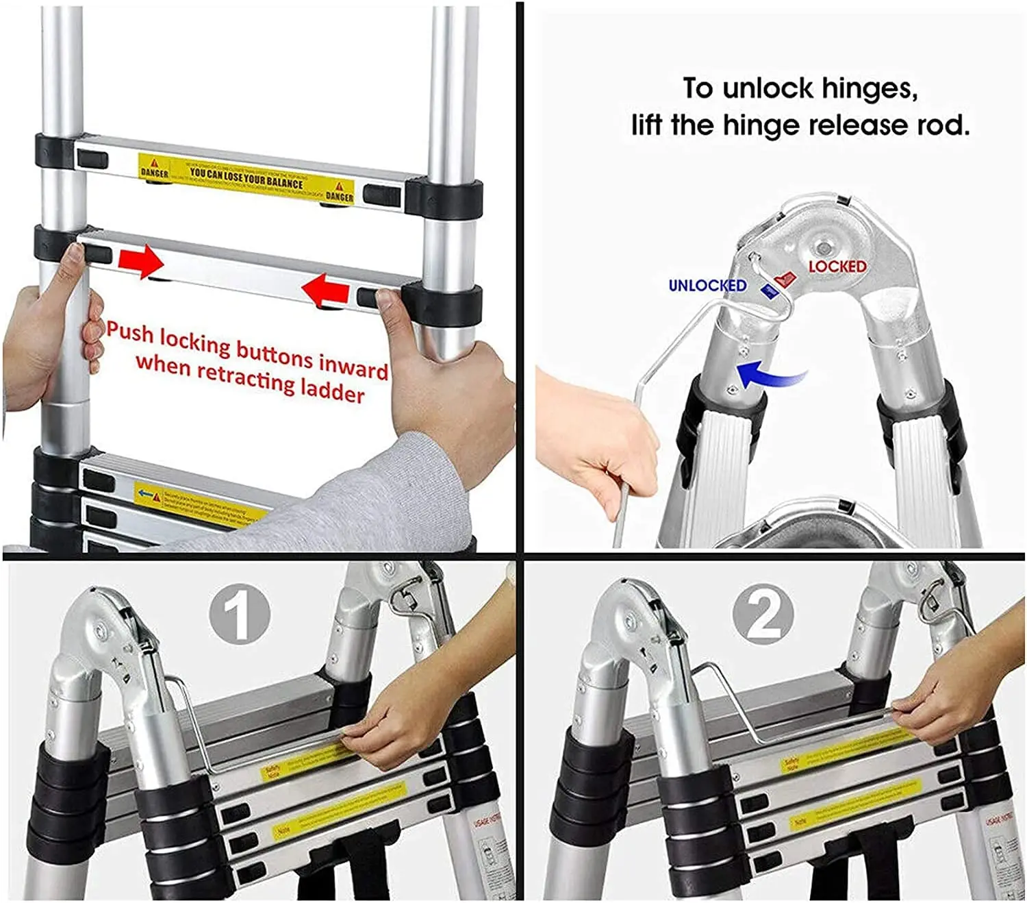 2.5m+2.5m Double Side Multi-used Telescopic Aluminium Ladder( 5m single straight height)