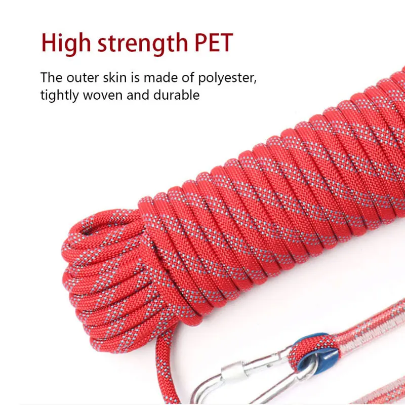 Fast delivery Outdoor Tree Climbing Rappelling Rope Fire Rescue Escape Static rock Nylon climbing rope with 2 steel hooks
