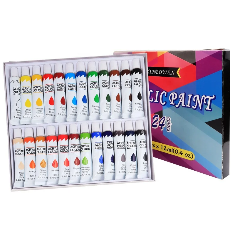 Lifeinfinity Acrylic Paint Set 24 Colors Acrylic Paints in Tubes Non Toxic for Artists Beginners Kids Painting on Canvas Wood