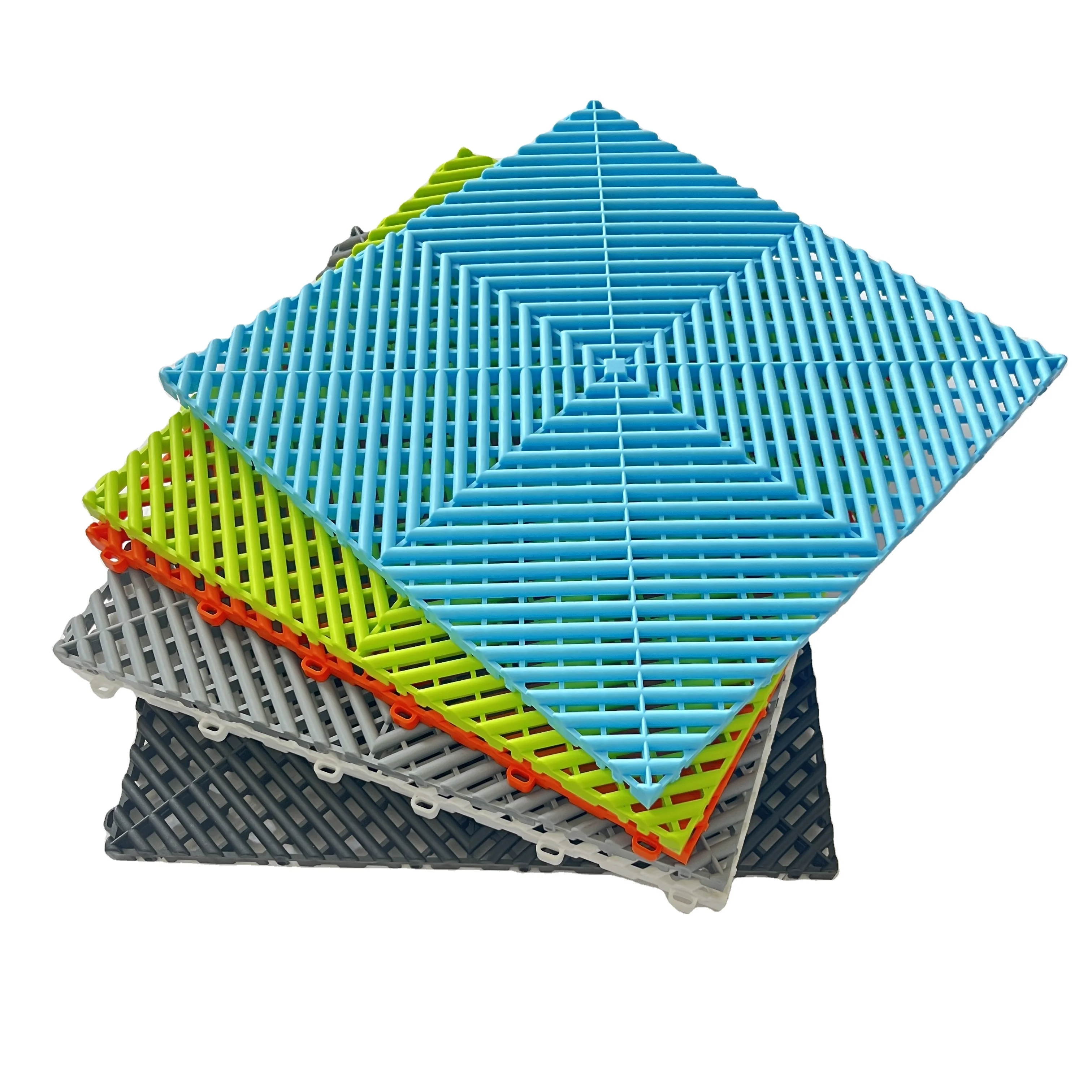 High tensile strength portable plastic garage floor tiles interlocking anti slip PP floor mat drain grate for car wash room shop