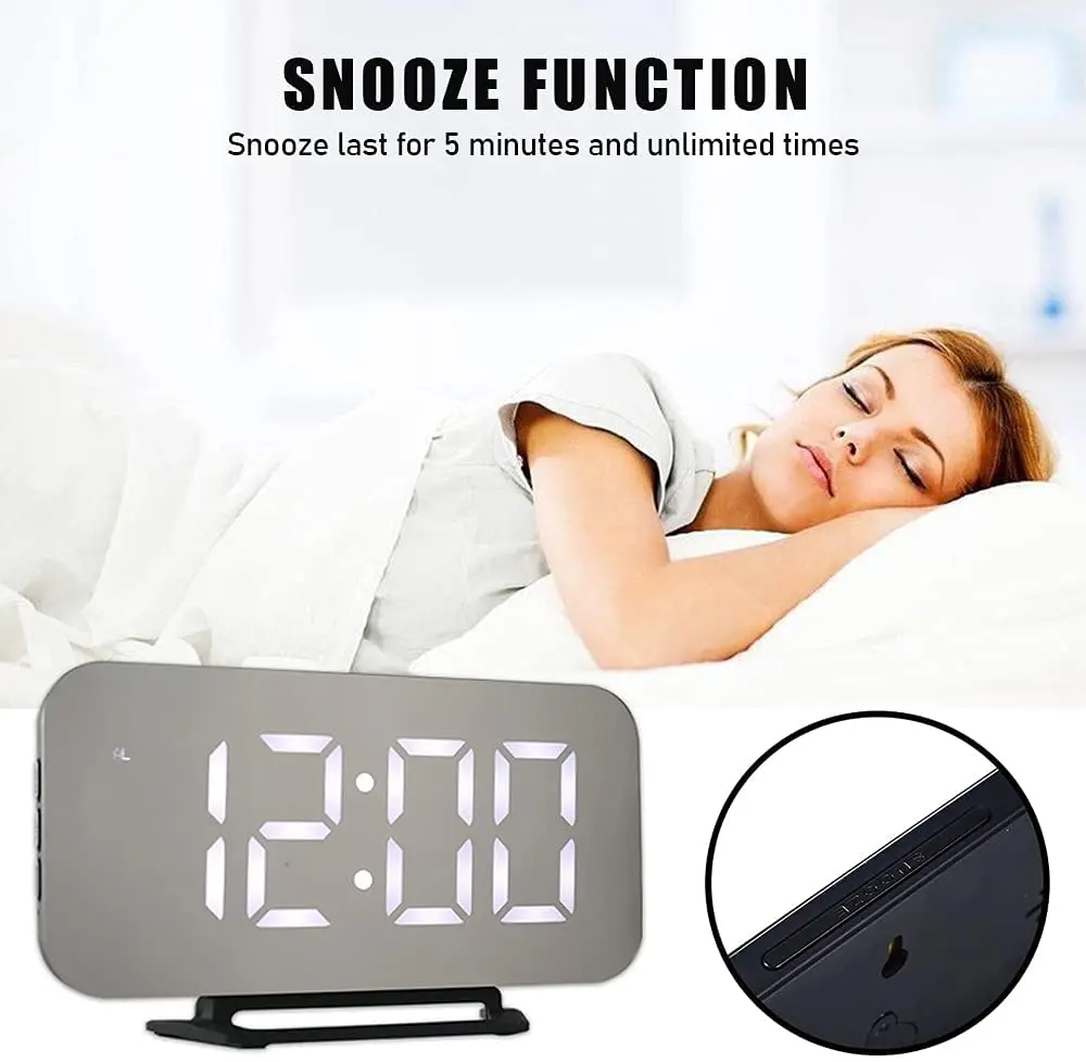KH-CL027 Large Number 0-100% Dimmer USB Charging Port Snooze Outlet Powered LED Digital Alarm Clock for Bedroom Desk