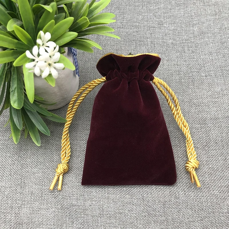 Recyclable Custom Logo Size Double Layer Gold Satin Inner Plush Outer Pouch For Gift Packaging