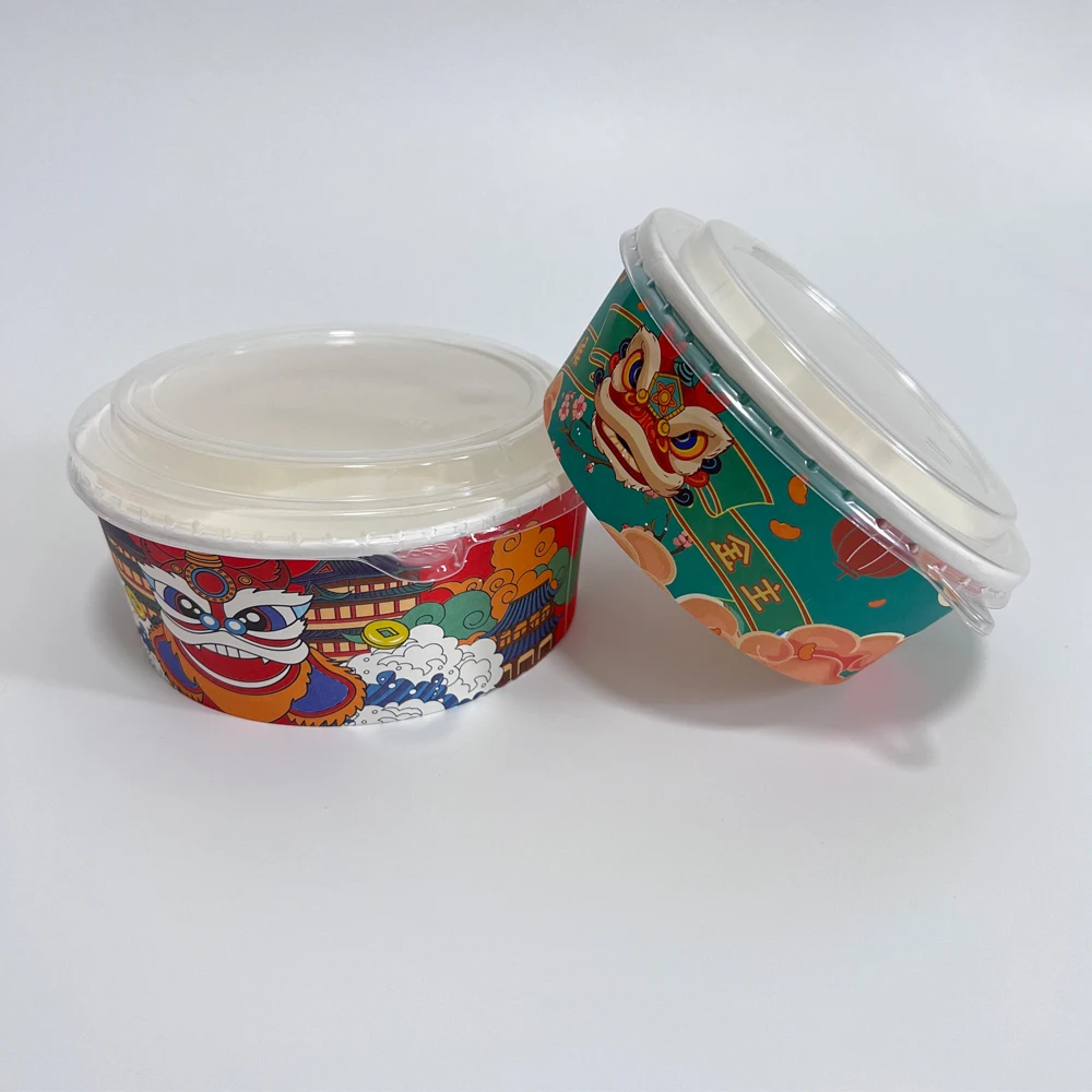 Wholesale custom logo white paper bowl container 750ml 1300ml ramen paper bowls disposable kraft paper salad bowl with lid