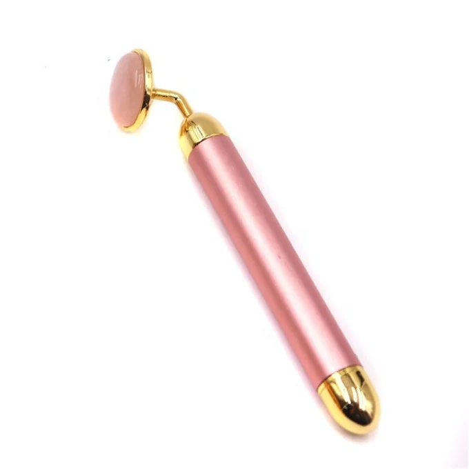 Amazon Hot Sales Face Massage Roller Natural Pink Jade Roller Vibrating Facial Rose Quartz Electric Beauty Bar
