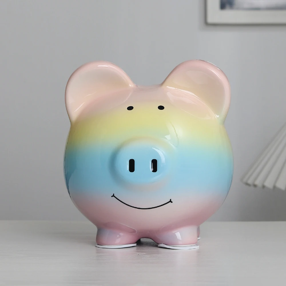 Rainbow Large Ceramic Piggy Bank Cute Coin Bank With Colorful Rainbow Design Suitable for Kids And Adults Gifts