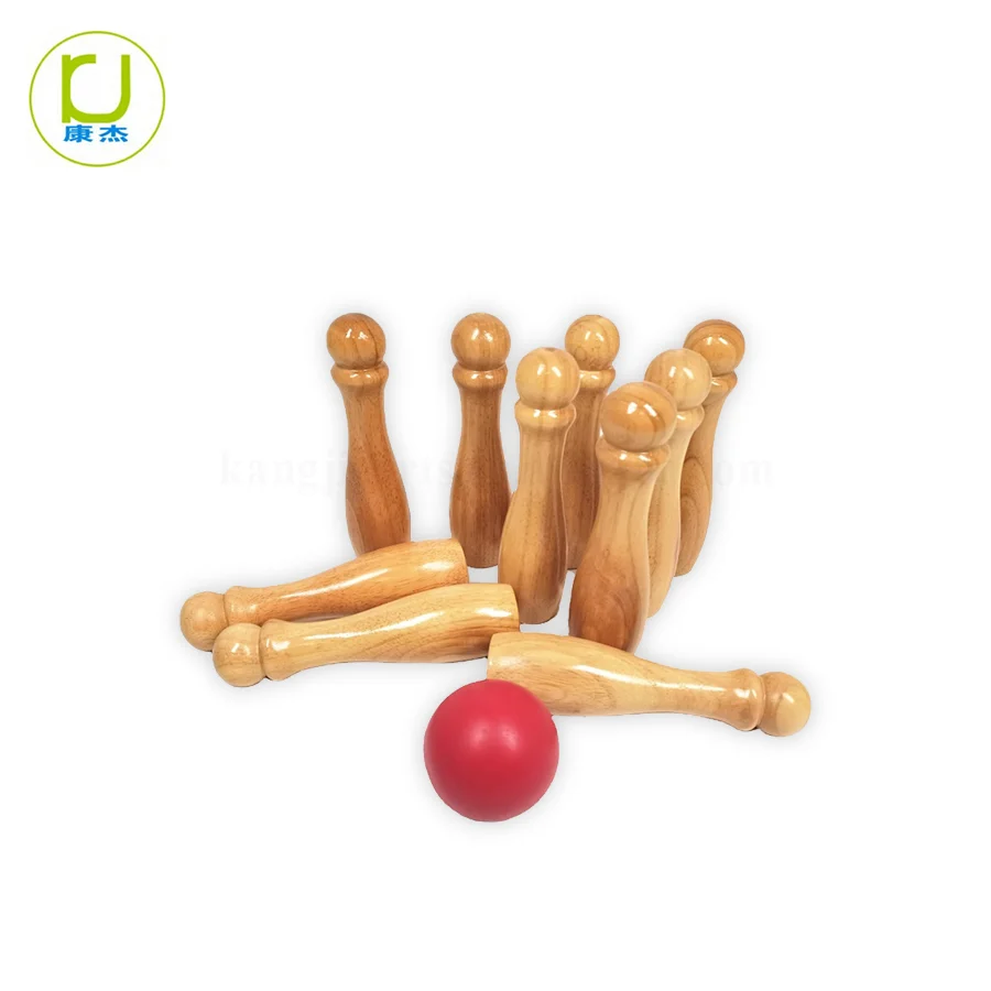 Classic Wood Skittle Game Bowling Set for Family and Kids