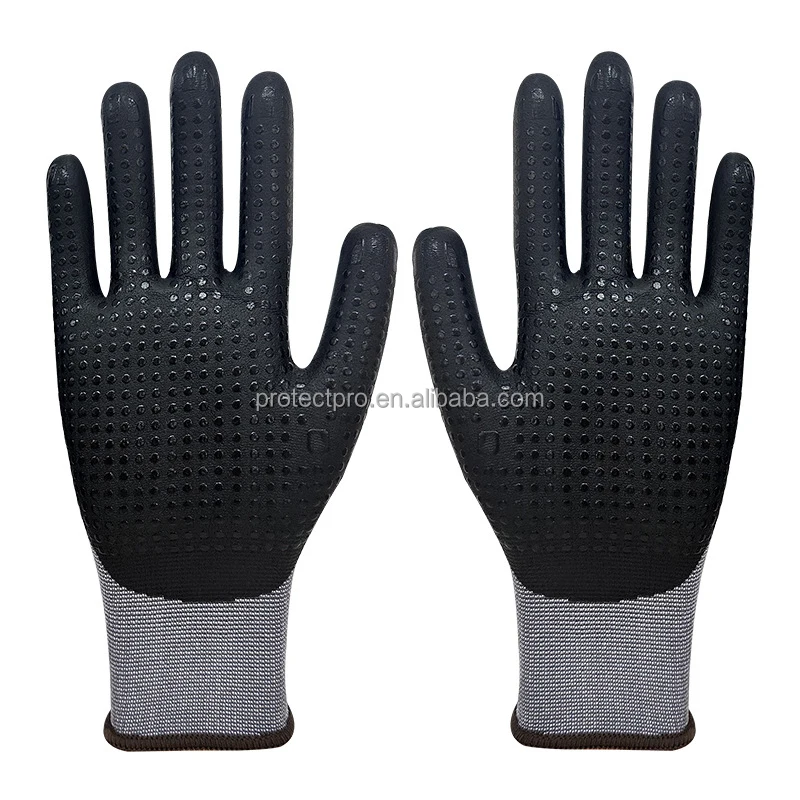 Custom Gardening Gloves Nylon Spandex Nitrile Foam PVC Dotted Safety Work Gloves for Men