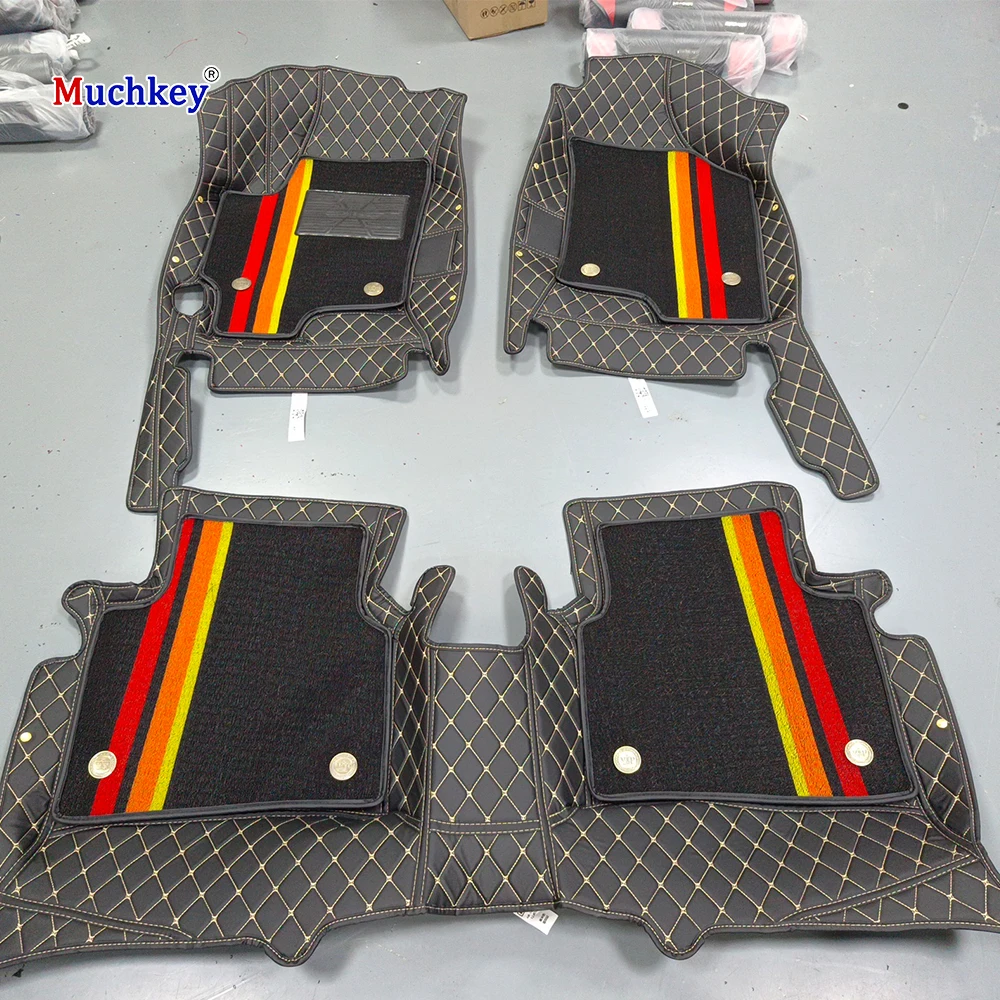 Muchkey Customized Leather Material Double Layer Luxury Carpet 7D Full Set Car Floor Mats For Hyundai Elantra i30 Sonata
