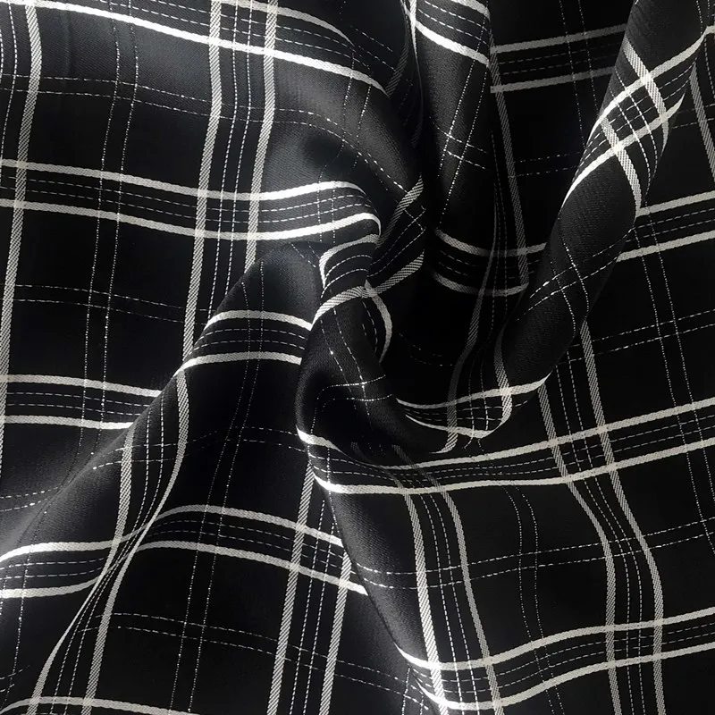 Polyester yarn dyed check silver silk italian silk fabric women shirts