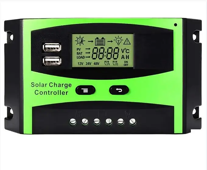 30A Solar Charger Controller Solar Panel Battery Intelligent Regulator with Dual USB Port Auto 12/24V PWM Positive Ground