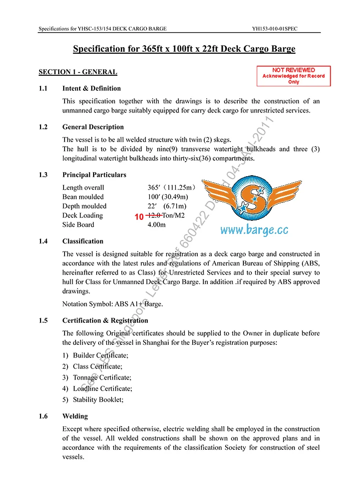 
365ft 330ft 270 ft 180 ft Newbuilding PONTOON BARGE FOR SALE 
