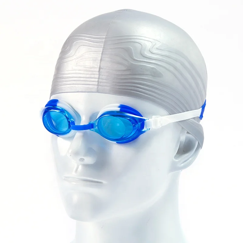 Swimming caps and glasses supplier colorful funny frames kids swim goggle with anti-fog film