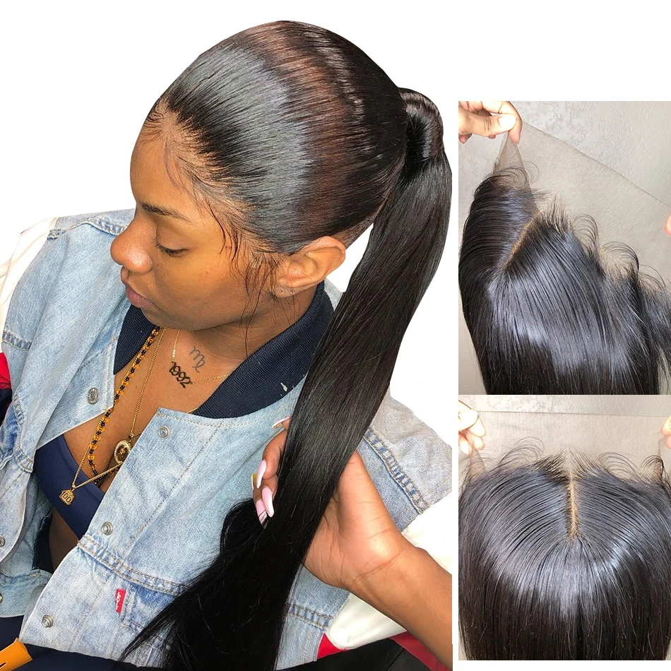 GS Peruvian Straight Human Hair13x4 Lace Frontal Closure Middle/Free/Three Part Swiss Lace 100% Remy Hair Medium Brown Frontal