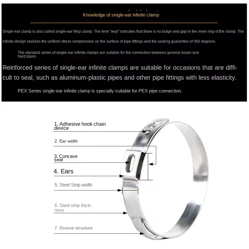 Factory Direct SS304 Stepless Single Ear Hose Clamp Adjustable Ear Hose Clip Single Ear Clamp