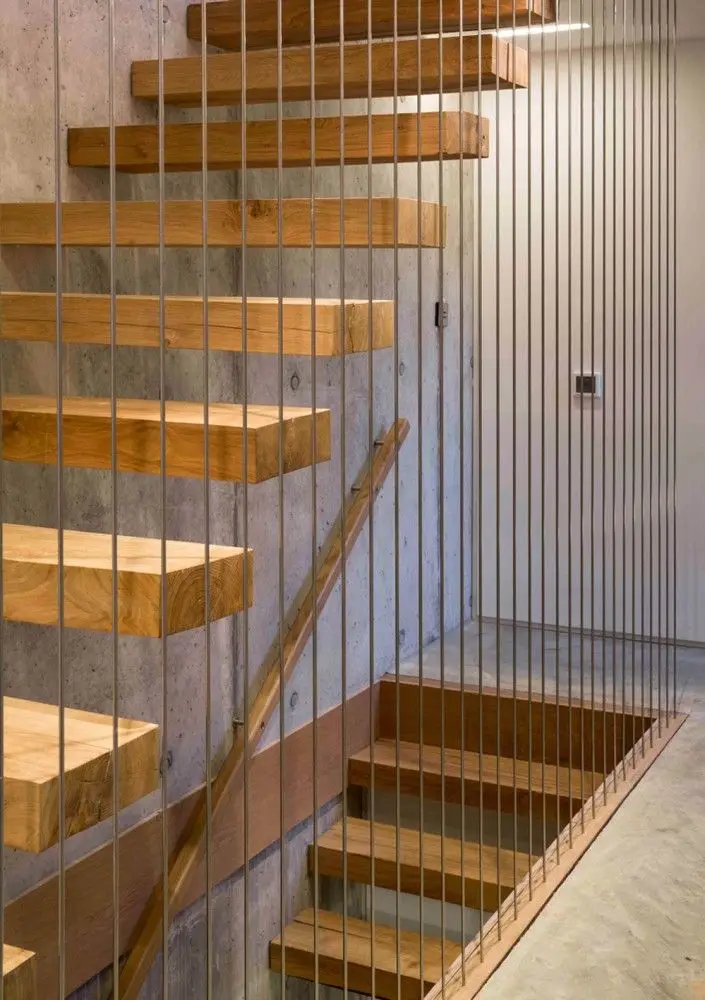 Modern USA Canada Building Standard Metal Steel Beam Staircase Floating Design Solid Wood Smart With Laminated Glass Rod Railing