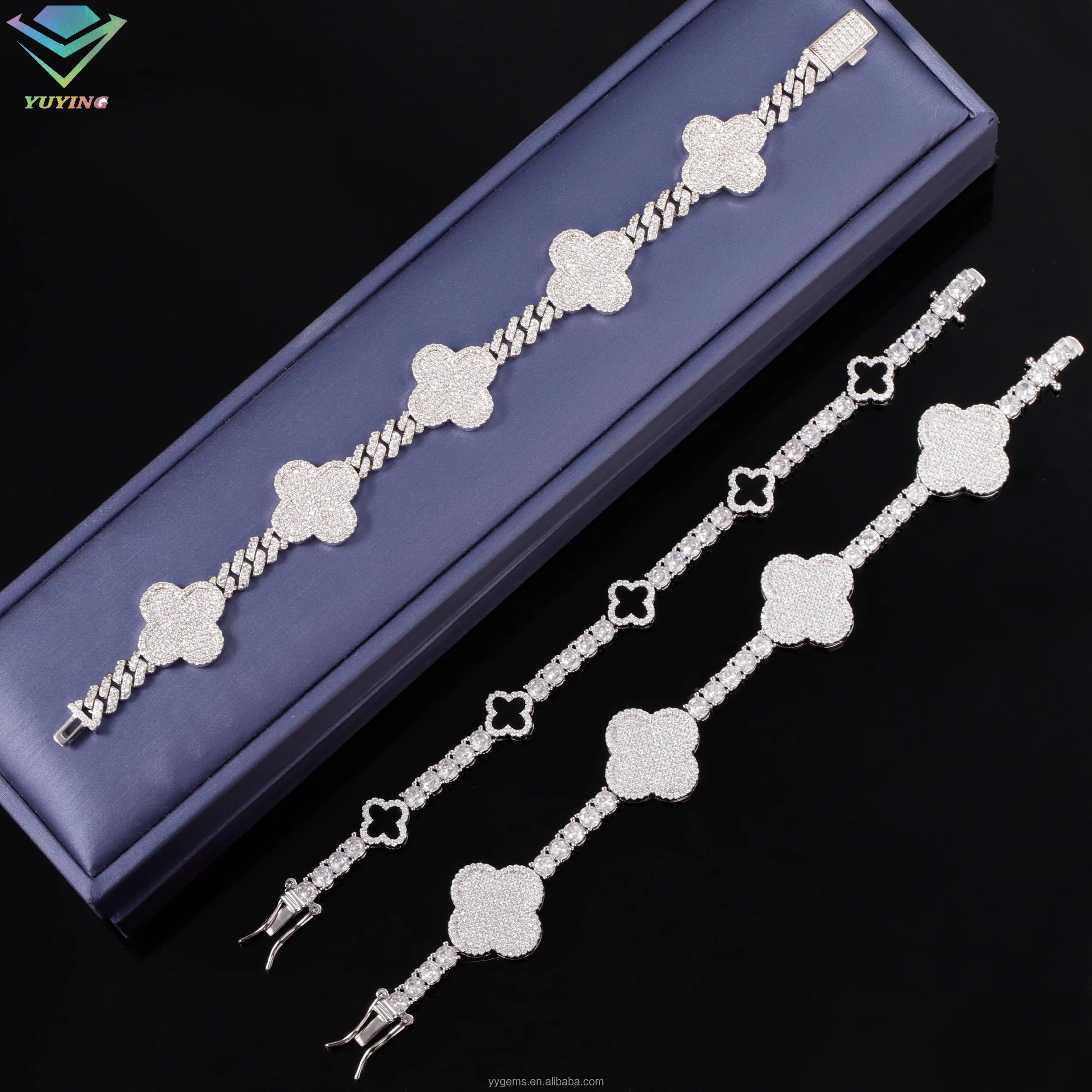 Wholesale Price Clover Bracelet S925 silver Gold Plated Pass Diamond Tester VVS Moissanite Cuban Bracelet with GRA Certificate