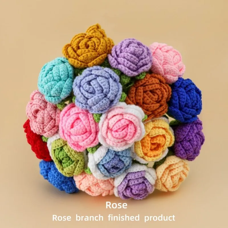 Artificial knitted crochet rose handmade flower wedding bouquet Indoor outdoor Home kitchen desk Christmas decorations