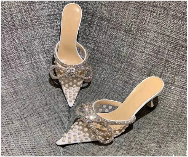 New designer rhinestone stiletto high heels shoes women summer ladies clear sandals slippers