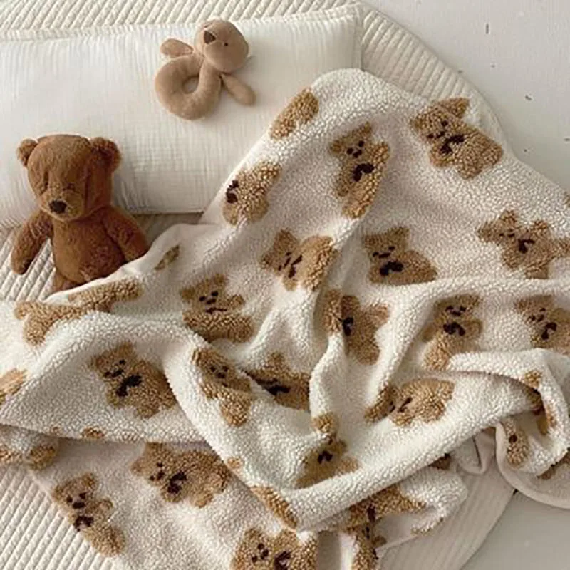 Winter Baby Blanket Bear Cotton Padded Blanket Warm Lamb Wool Newborn Blanket