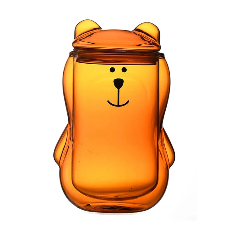 
2020 bear glass water cup personalized coffee cup heat-resistant milk juice cup with lid 