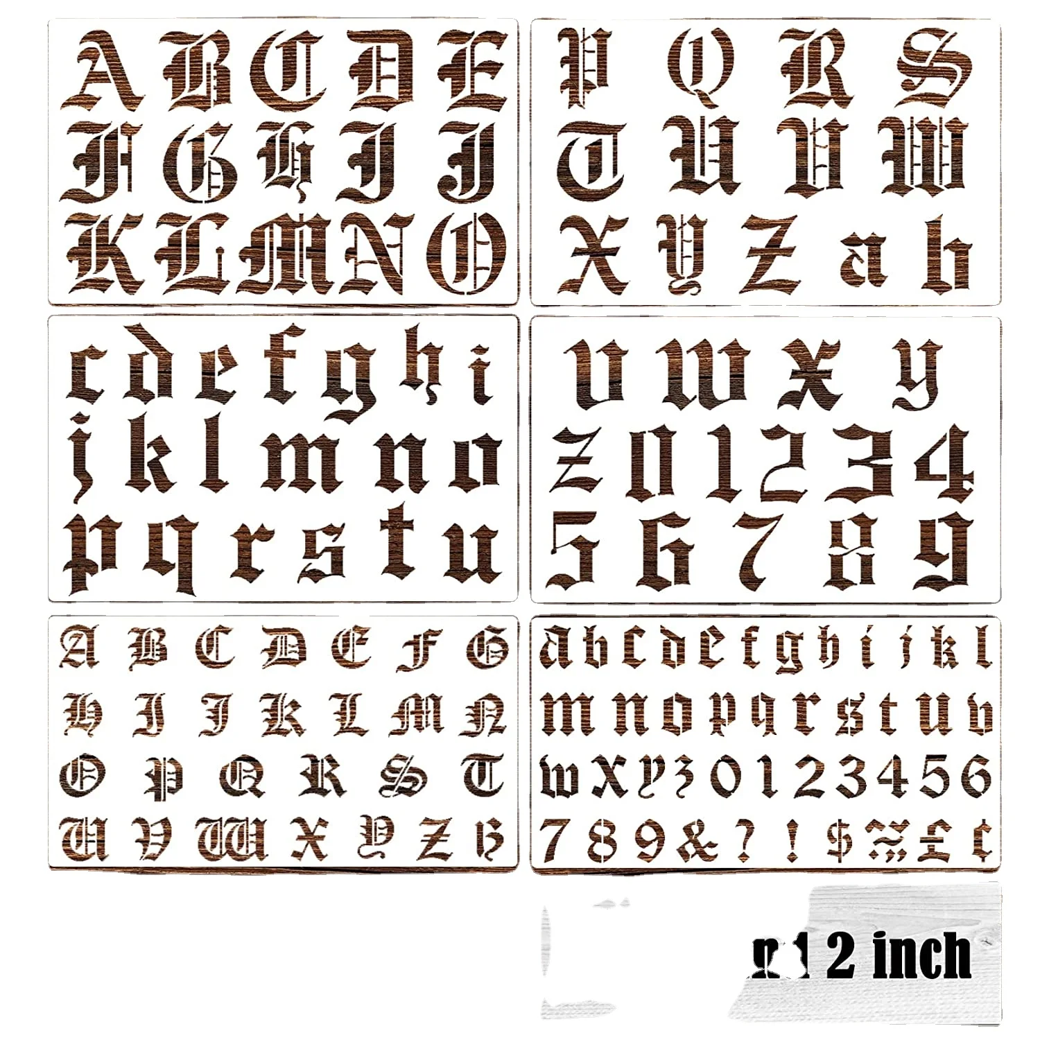 6 Pcs Old English Stencil 2 Inch Letters Number Template Reusable Gothic Calligraphy Stencils Letters for Painting Drawing Cutti