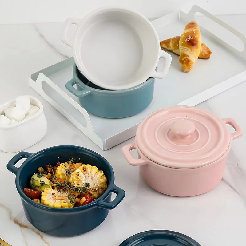 Wholesale low price colorful glazed ceramic stew pot restaurant kitchen casserole with ceramic lid