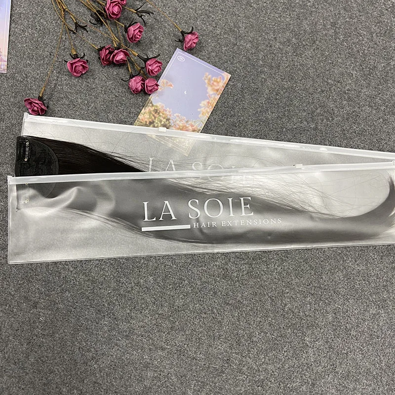 Thick custom clear frosted plastic zipper bags for hair extensions,wig bags hair packaging PVC zip lock bag