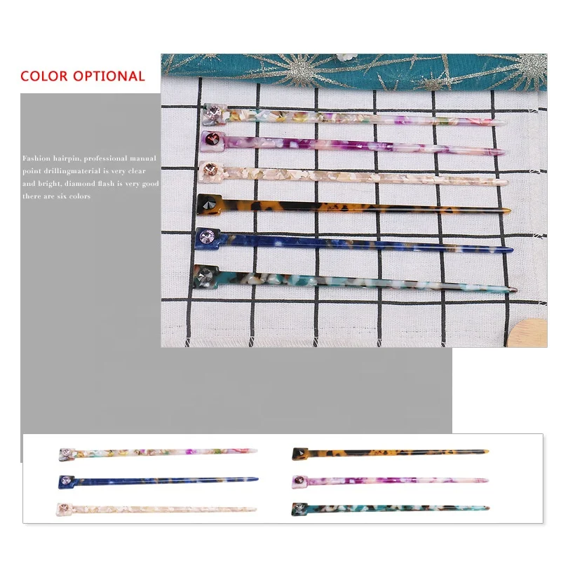 Shiny Colorful Rhinestone Hair Comb Retro Decor Hair Sticks Custom Acetate Chinese Style Hair Chopsticks