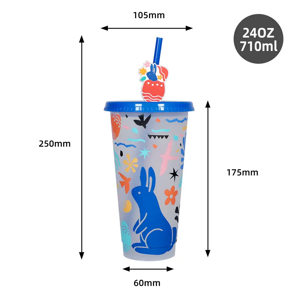 New Kid Pp Drink Reusable Colour Plastic Tumbler Cold Color Changing Bunny Easter Gift Mug Cup