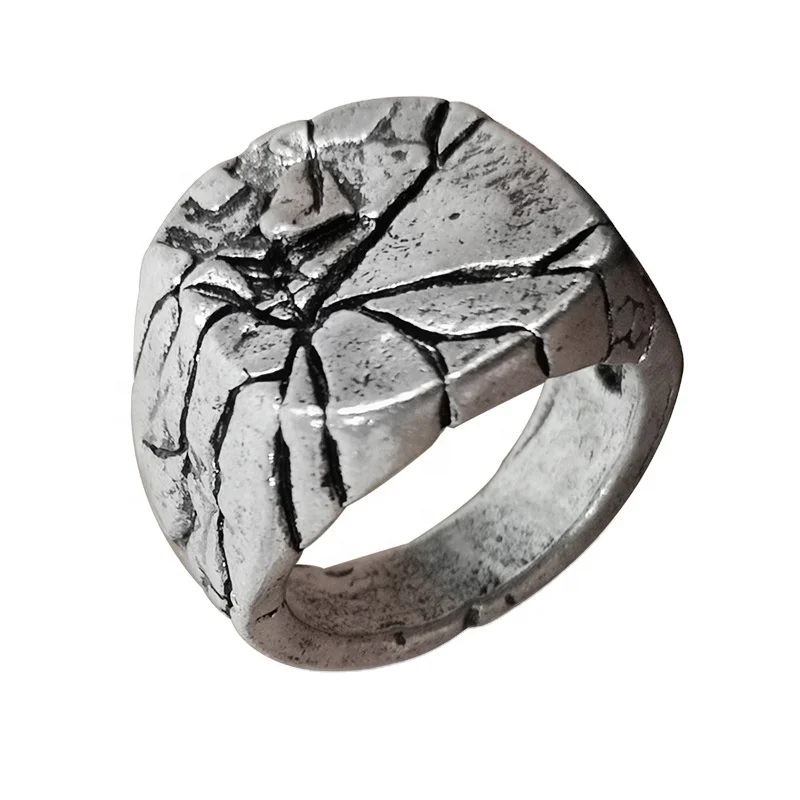 Custom Cracking signet antiquated 925 sterling silver old silver raw finish ring