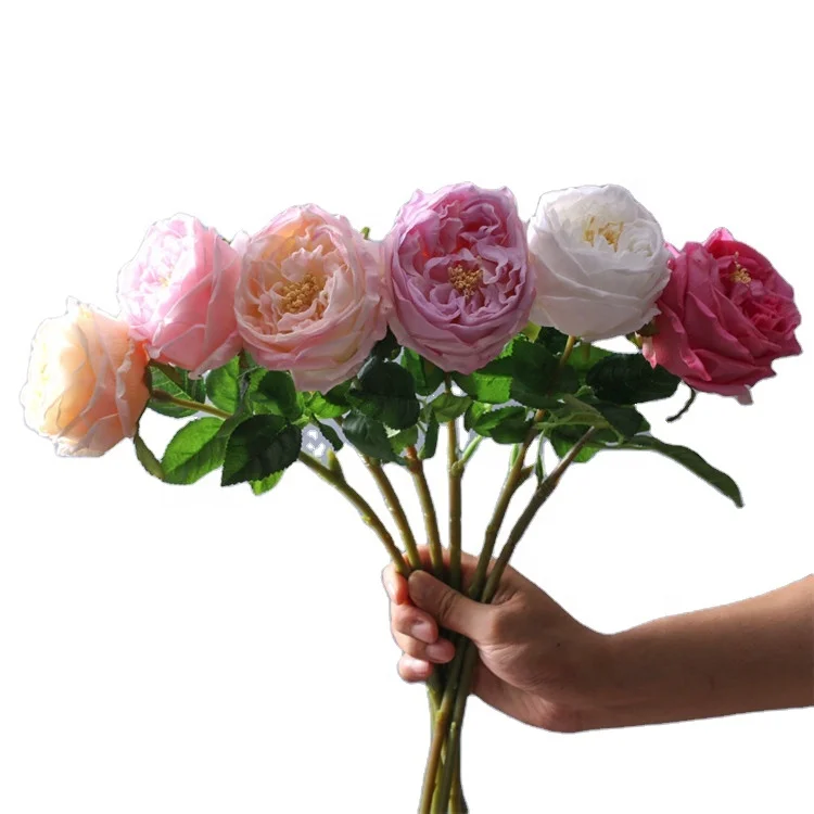 QSLH-S0370 Artificial Silk Flower Real Touch Ivory Cabbage Rose for Wedding Bouquet Arrangement Centerpieces Home Decor