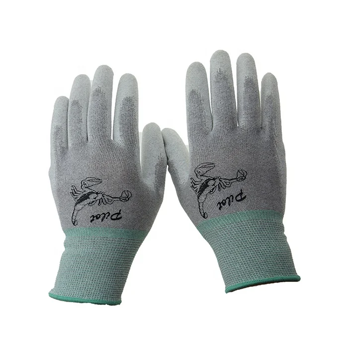 Washable Work Carbon Fiber Anti-static with PU Coated Anti ESD Gloves