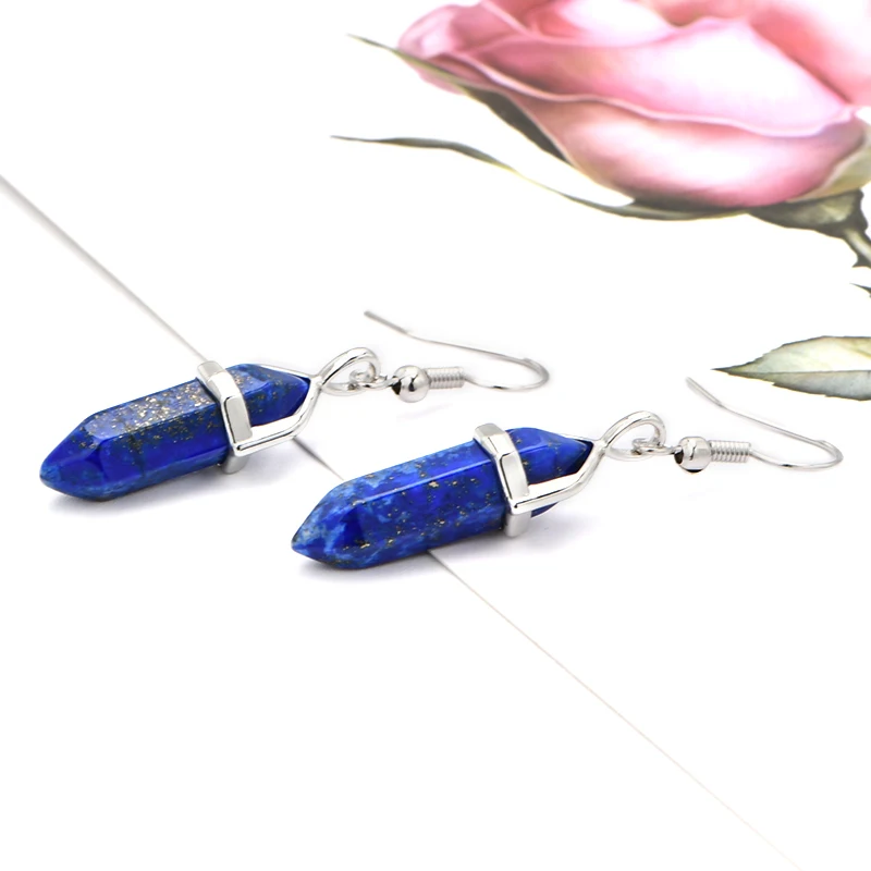 Colorful Natural Stone Crystal Drop Earrings Bullet Shape Healing Point Dangle Fishhook Earring for Women