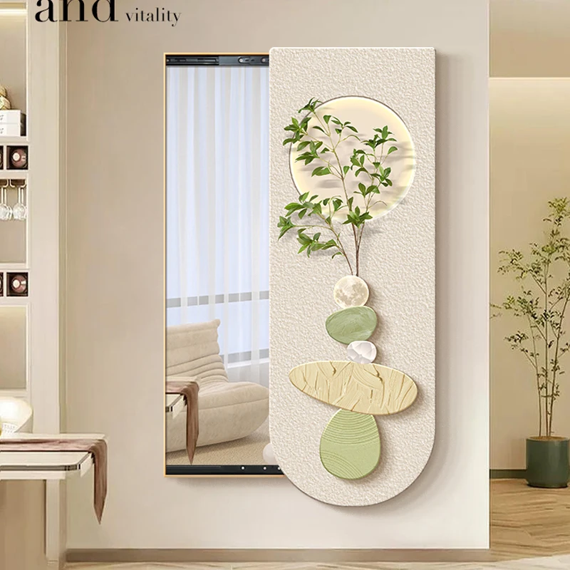 Cream-style mirror for the entryway, cloaking mirror, Hidden full-length mirror,  push-pull French decorative mirror
