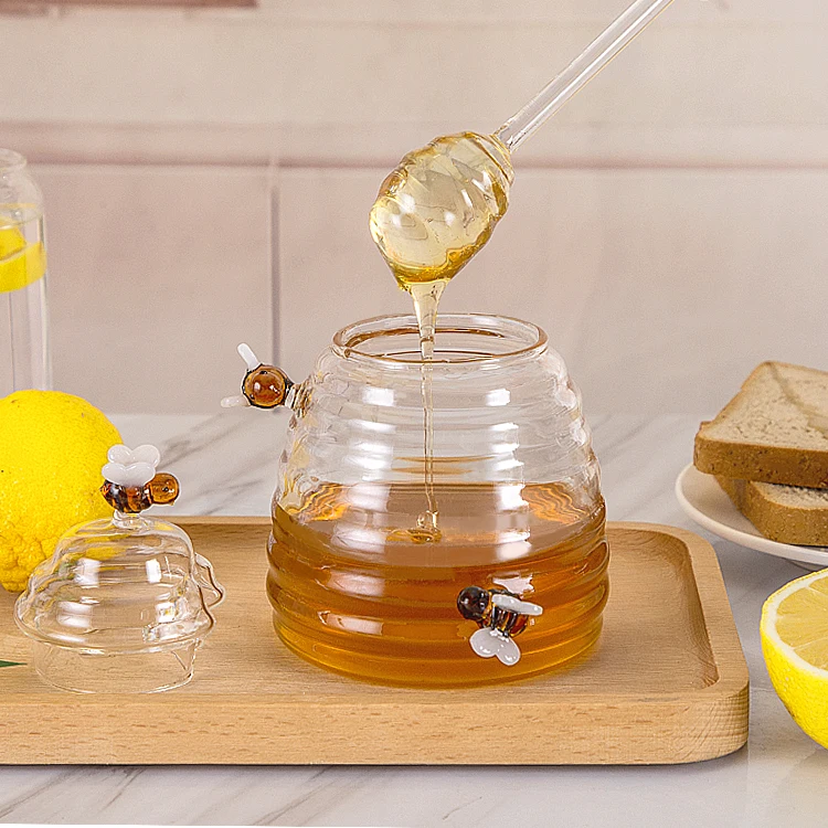 New Top Selling Sellers Kitchen Food Honey Candy Tea Coffee Bar Glass Storage Jar Bottles Jars Container  with Lid Glass Handle